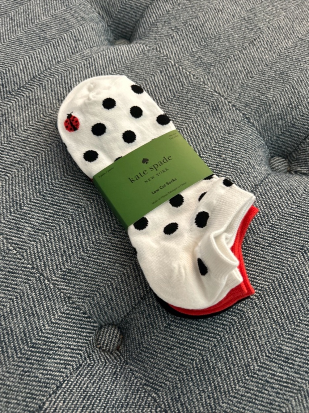 Kate Spade Ladybug W/Dots/Red/White Low Cut Socks Set Of 3 NWT One Size